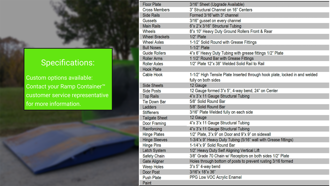 Roll Off Container Manufacturer | Container Specifications | Ramp